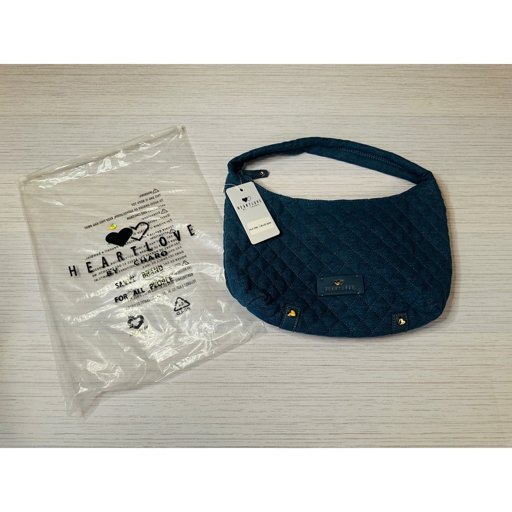 HeartLove by Charo Quilted Denim Hobo Bag Blue Jean Upcycled Leather HL2-006 NWT